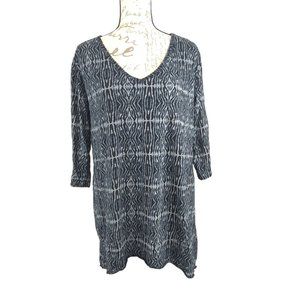 Fresh Produce USA geometric print A line  mid sleeve Tunic Blouse w/pockets Larg